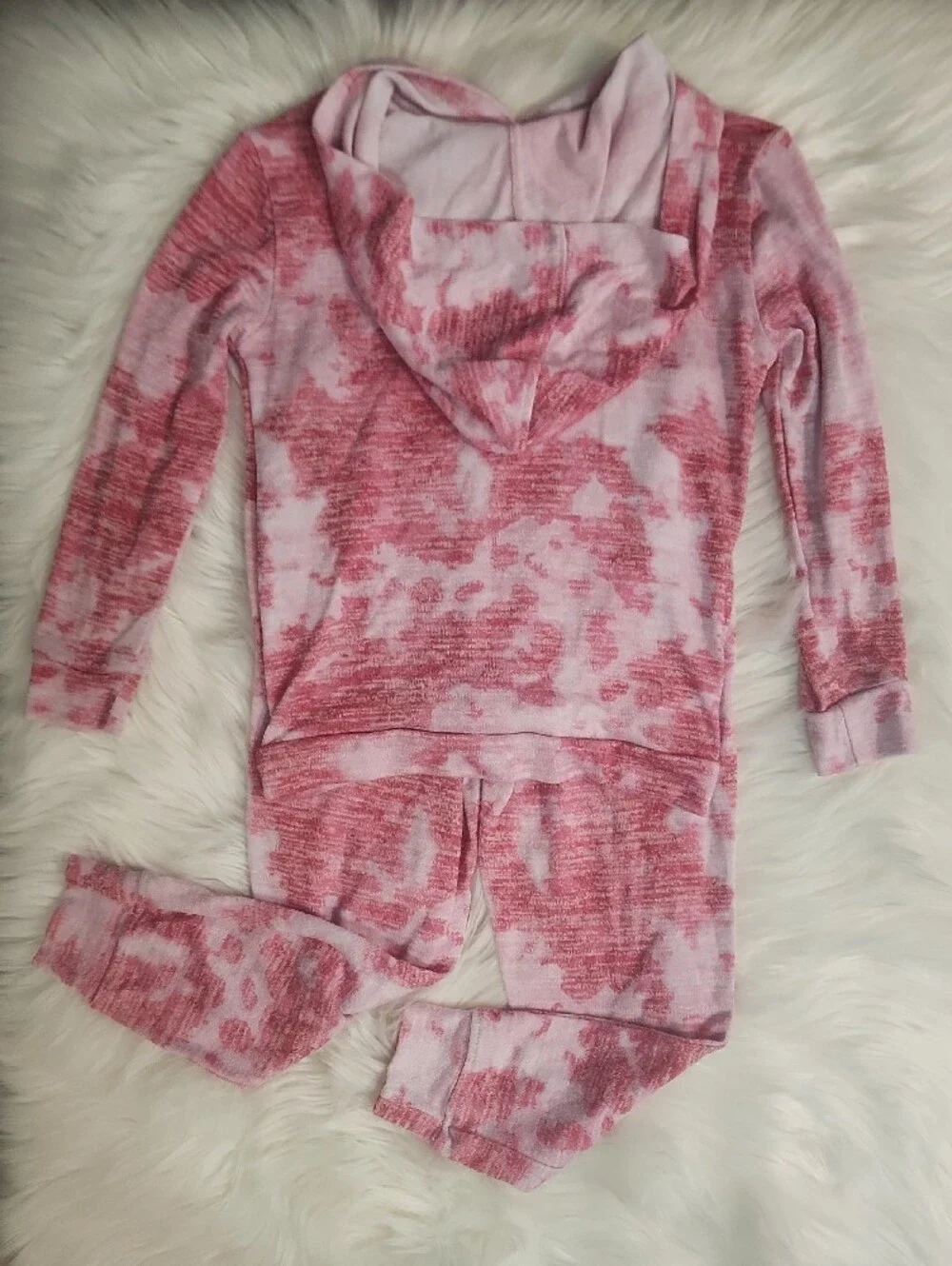 Pink Tie-Dye Heart Sequin Hooded Loungewear Set - Girls Size: 4-5